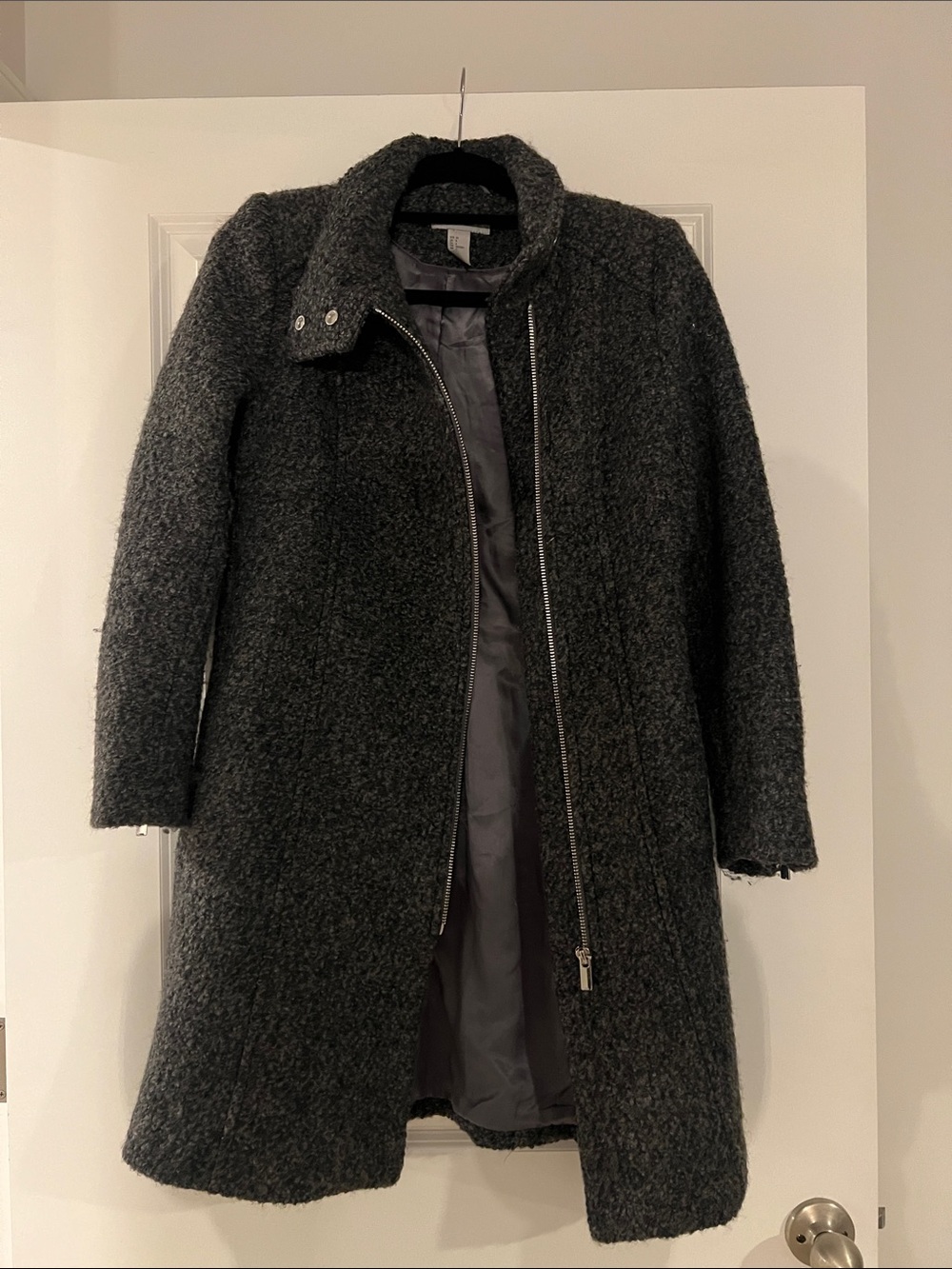 H&M Dark Gray Asymmetrical Zip Wool-Blend Pea Coat